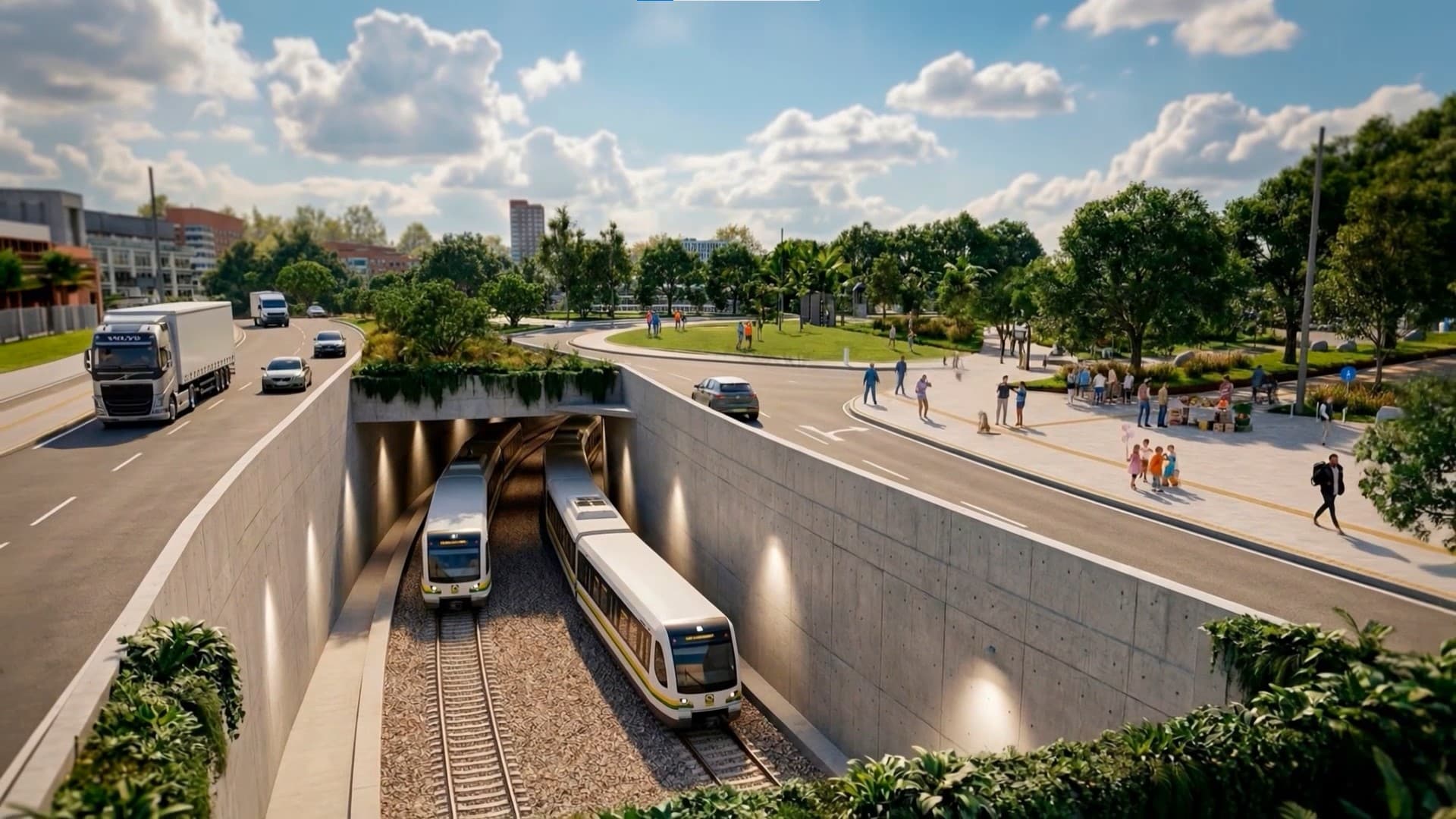 Construcción de la estación subterránea San Germán del Metro de la 80