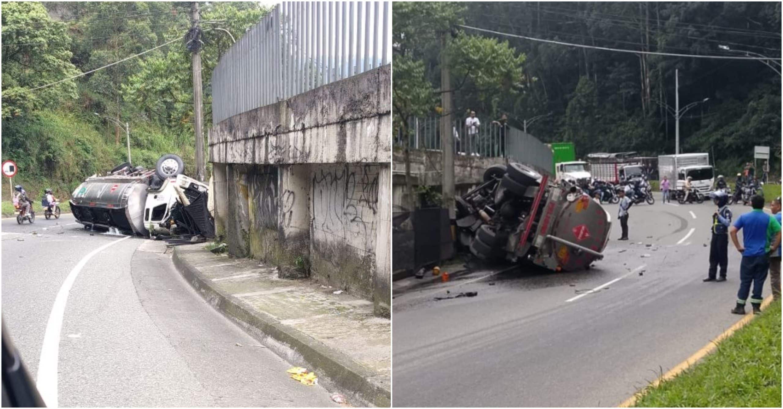 Carrotanque que transportaba gasolina se volcó en la variante a Caldas