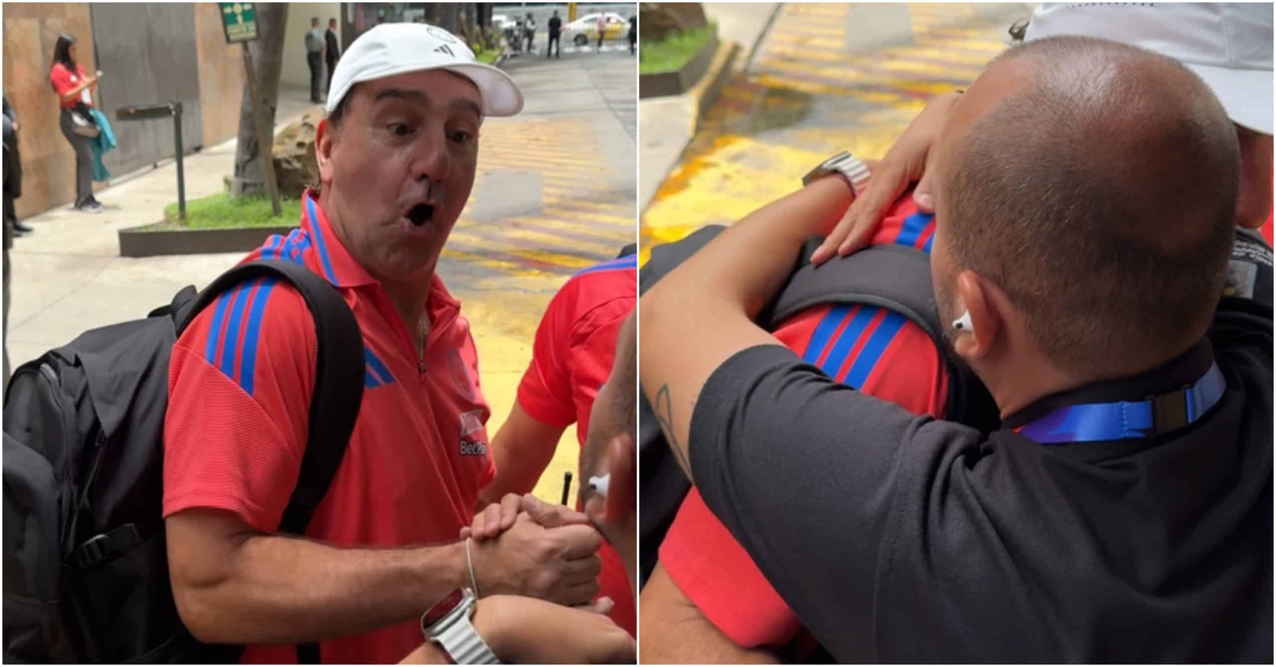 ¡Ese saludo es de todos! El emotivo abrazo entre el profe Néstor Lorenzo y un periodista de Telemedellín