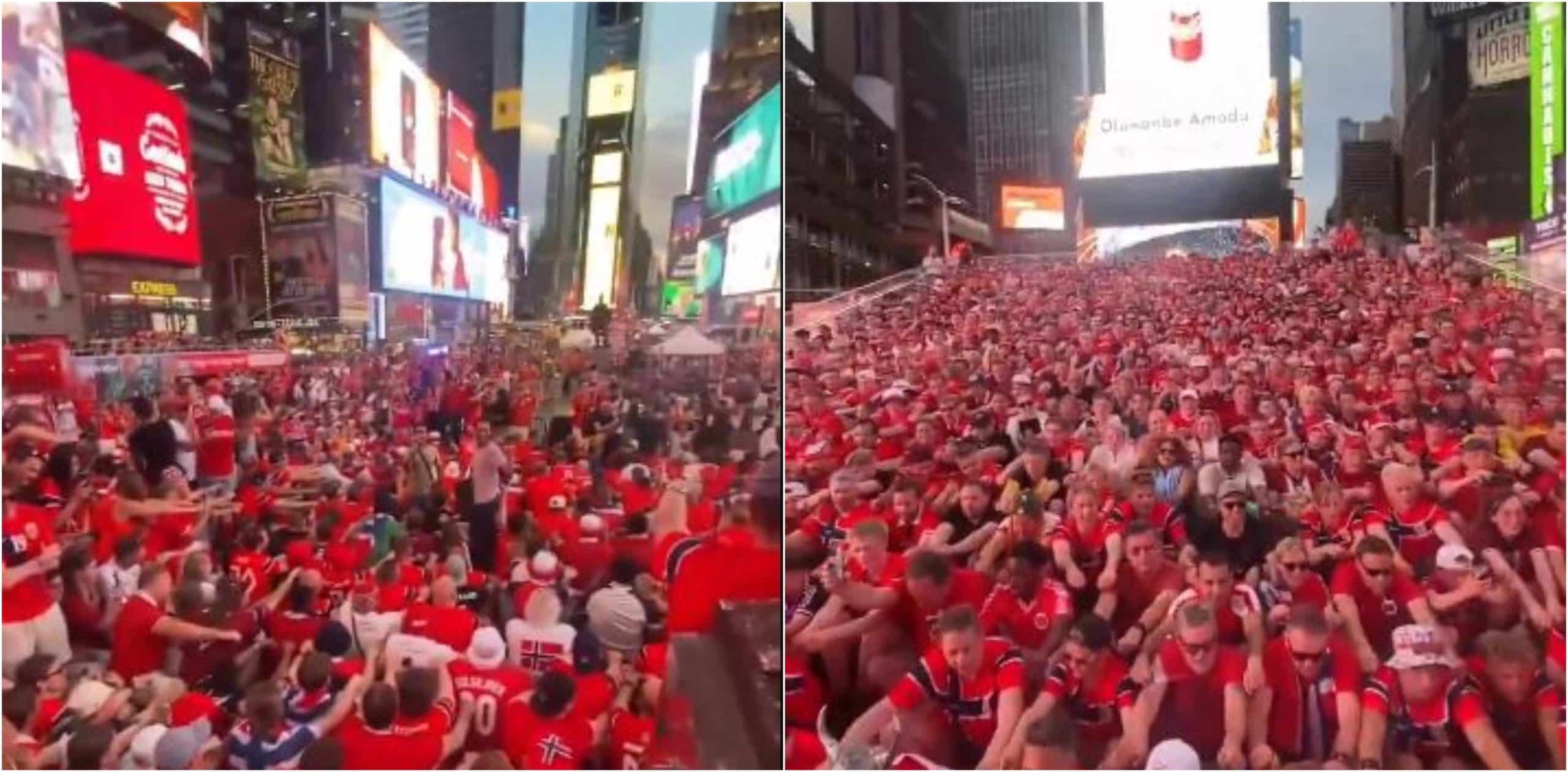 Hinchada de Noruega se concentra en Times Square y se vuelve viral