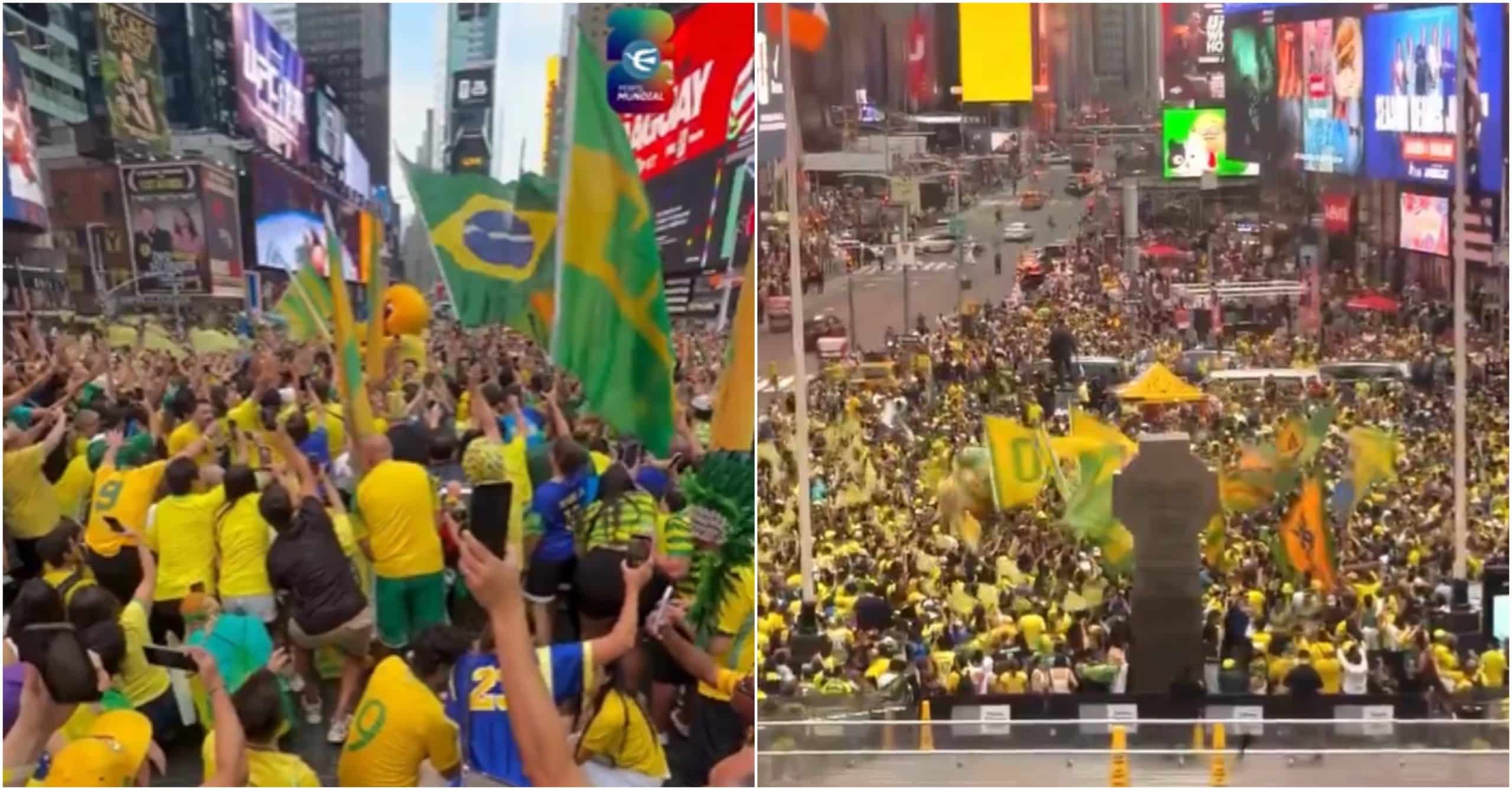 Masiva concentración de hinchas brasileños en Times Square previo al partido con Marruecos