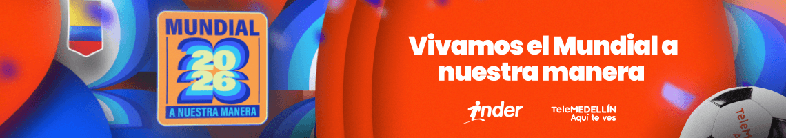 Banner para el Mundial 2026 con el texto "Vivamos el Mundial a nuestra manera" con el logo del Inder y Telemedellín