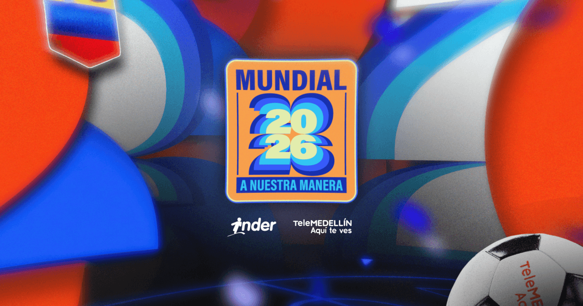 Banner Mundial 2026 a nuestra manera con logo del Inder y Telemedellín