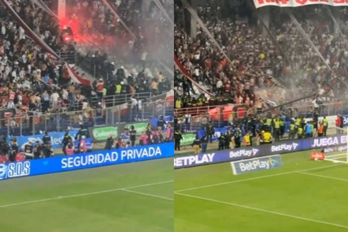 Disturbios en el estadio Romelio Martínez durante la final entre Junior y Nacional