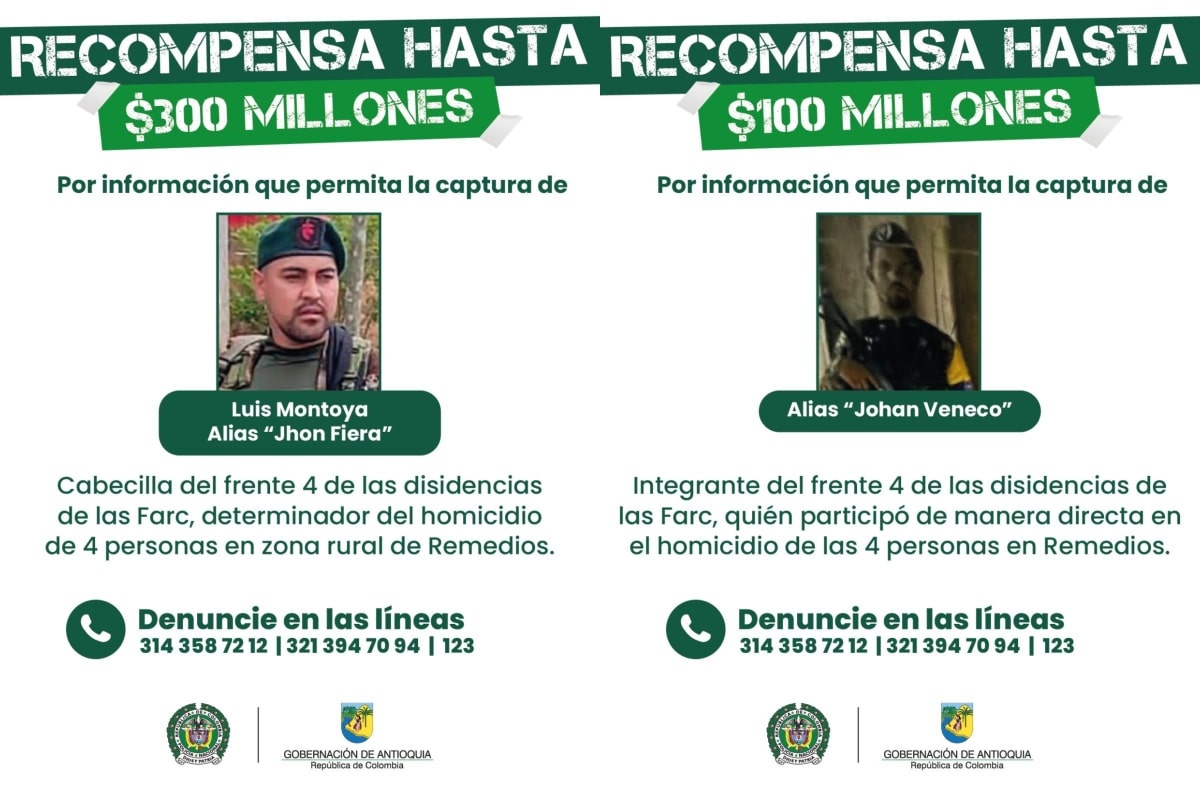 Gobernación de Antioquia ofrece hasta $400 millones de recompensa por información sobre responsables de masacre en Remedios