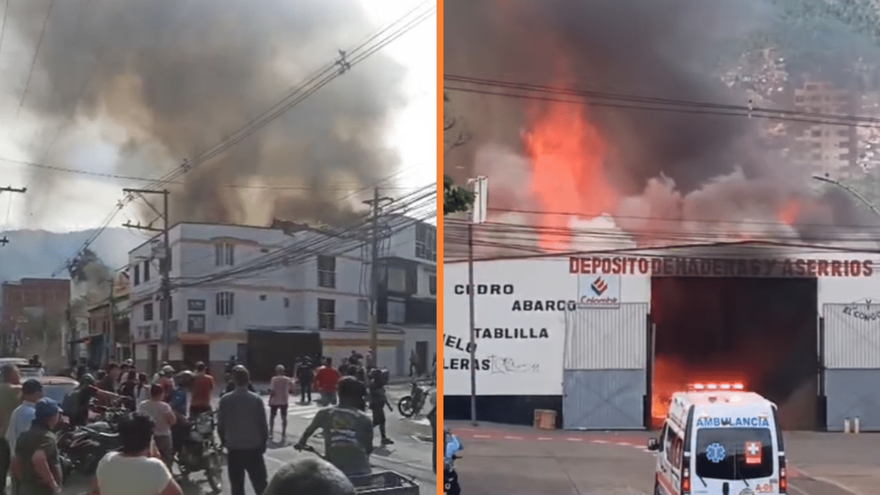 Bomberos atienden grave incendio en depósito de maderas en Bello