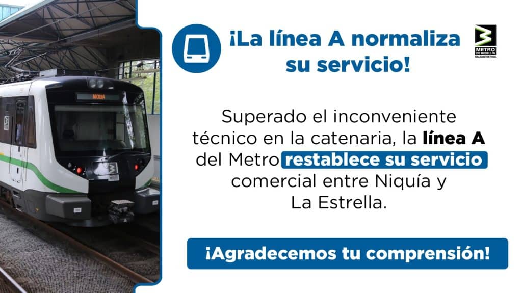 Restablecimiento del servicio de Metro en Medellín