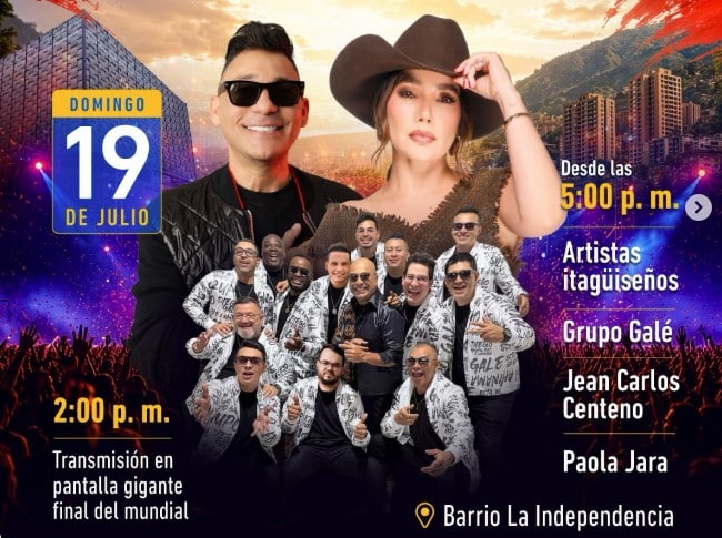 ¿Sin planes este domingo? Paola Jara, Jean Carlos Centeno y el Grupo Galé cantarán gratis en Itagüí