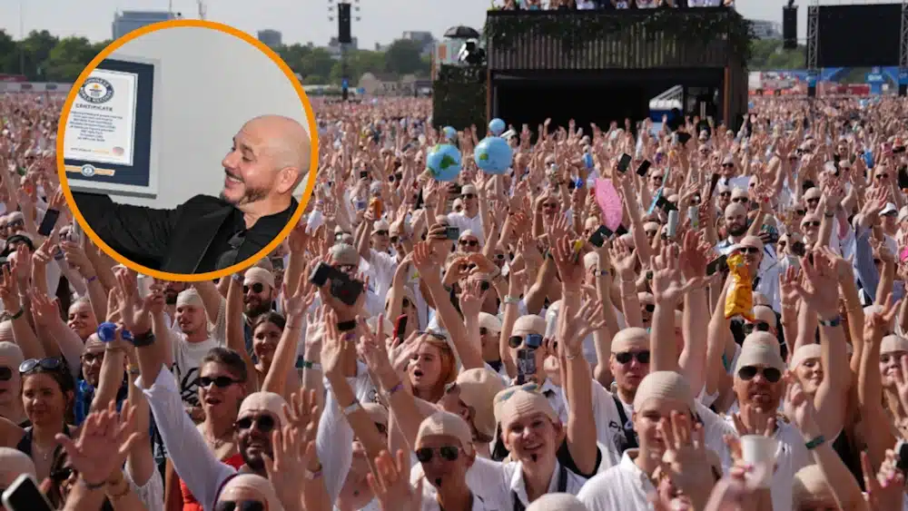 ¡Una locura! Pitbull logra récord mundial de mayor concentración de personas con calvas postizas