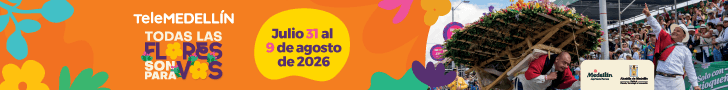 Telemedellín invita a la Feria de las Flores 2026, del 31 de julio al 9 de agosto, con fotografía de un silletero cargando una silleta durante el desfile