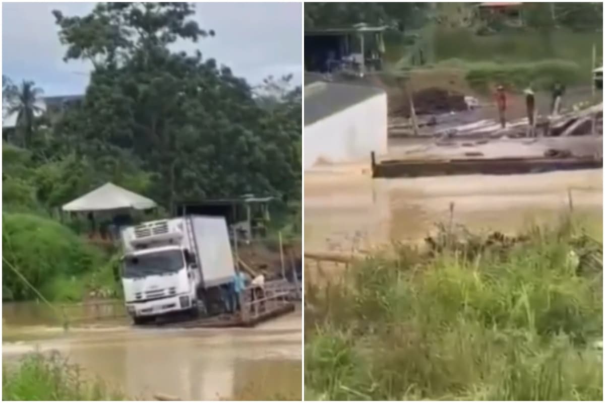 Camiones caen al río San Juan en Urabá debido al colapso de un puente