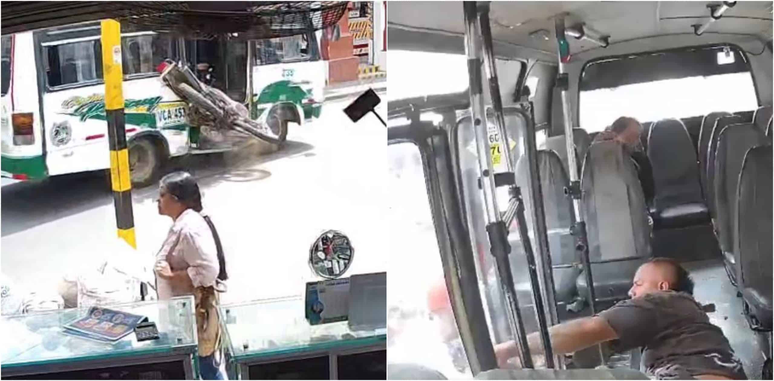 ¡Impresionante accidente! Motociclista chocó y terminó dentro de un colectivo