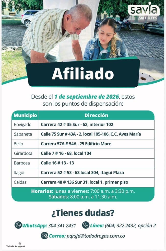Puntos de dispensación en Valle de Aburrá