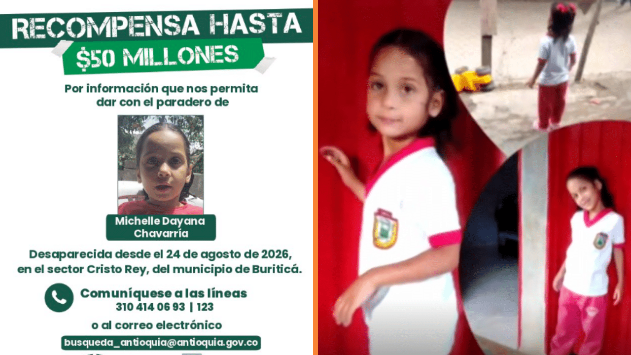 Recompensa de $50 millones para encontrar a Michelle Dayana, niña de seis años, en Buriticá