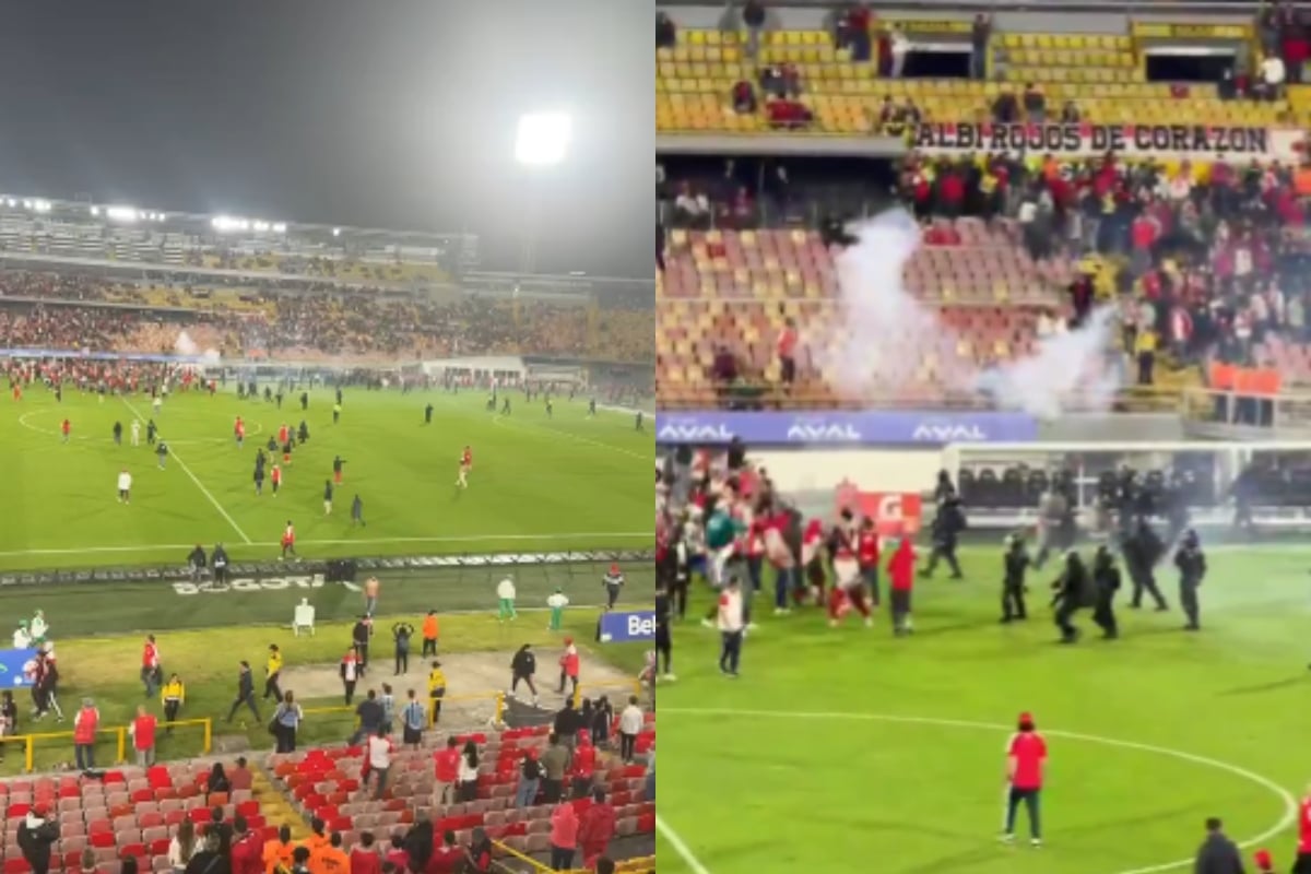 Desmanes en el estadio El Campín obligan a suspender partido entre Santa Fe y América de Cali