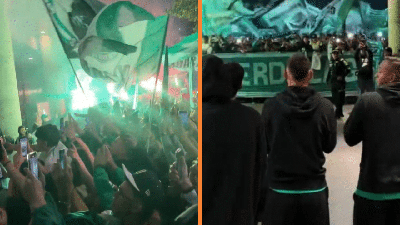 Así fue el impresionante banderazo de los hinchas de Atlético Nacional en Bogotá James estuvo presente