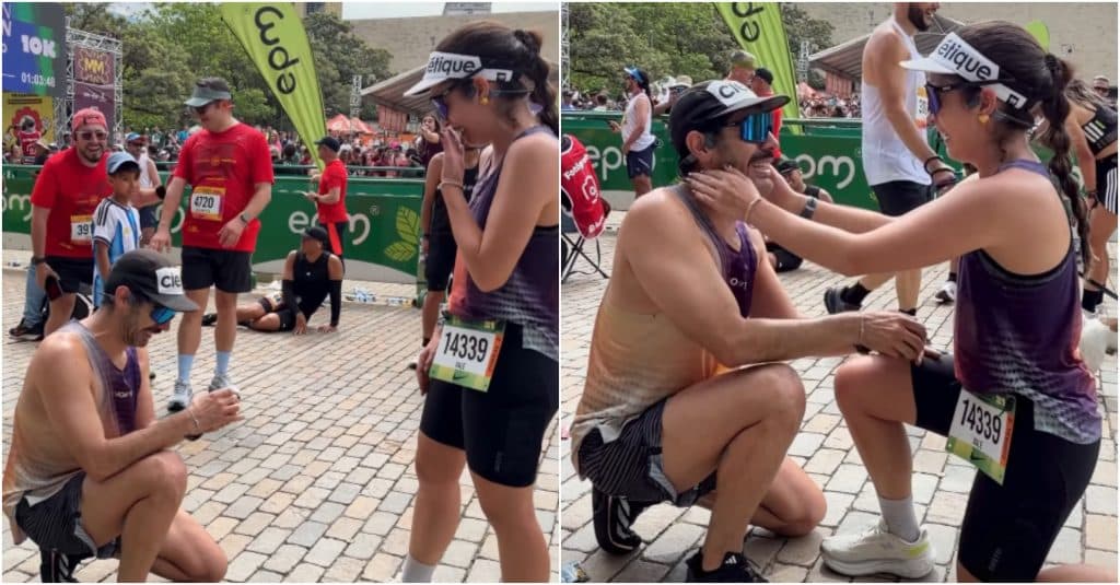 Un corredor de la Maratón Medellín propone matrimonio a su novia en la meta