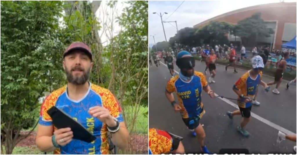 David Corrío a ciegas en la Maratón Medellín para visibilizar a las personas con discapacidad visual