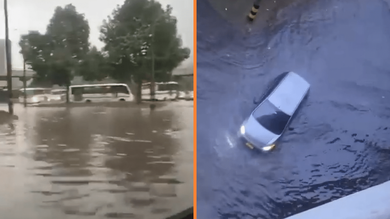 Inundaciones en la glorieta de Niquía en Bello tras intensas lluvias