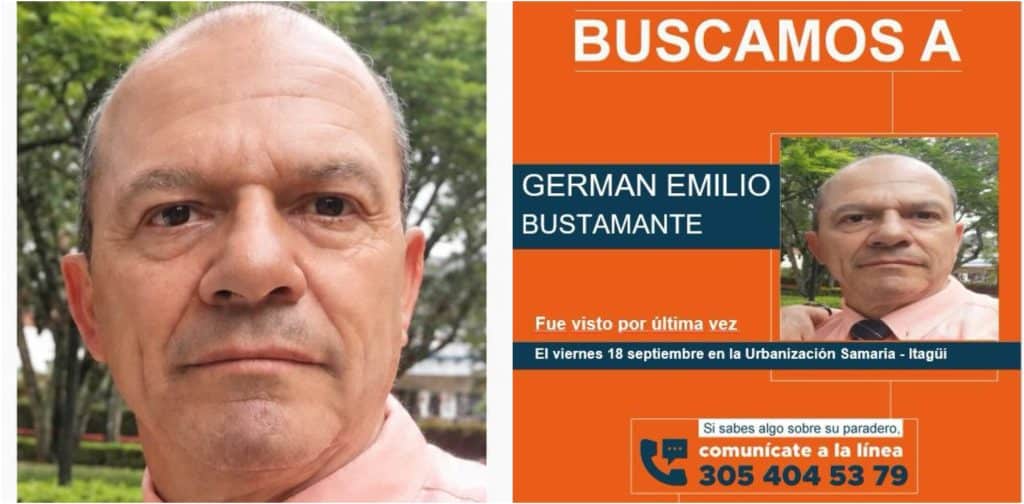 Familiares y amigos buscan a Germán Bustamante, desaparecido desde el 18 de septiembre