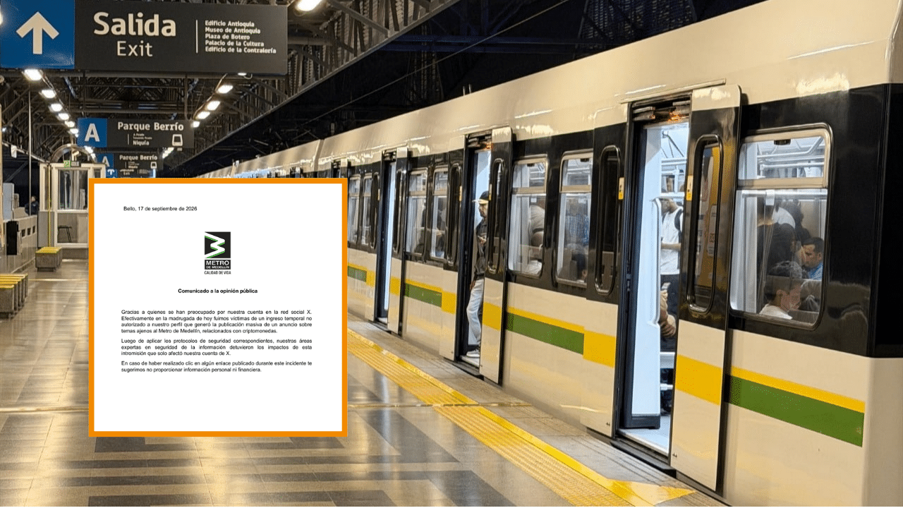 Hackearon la cuenta de X del Metro de Medellín ciberdelincuentes publicaron anuncios de criptomonedas