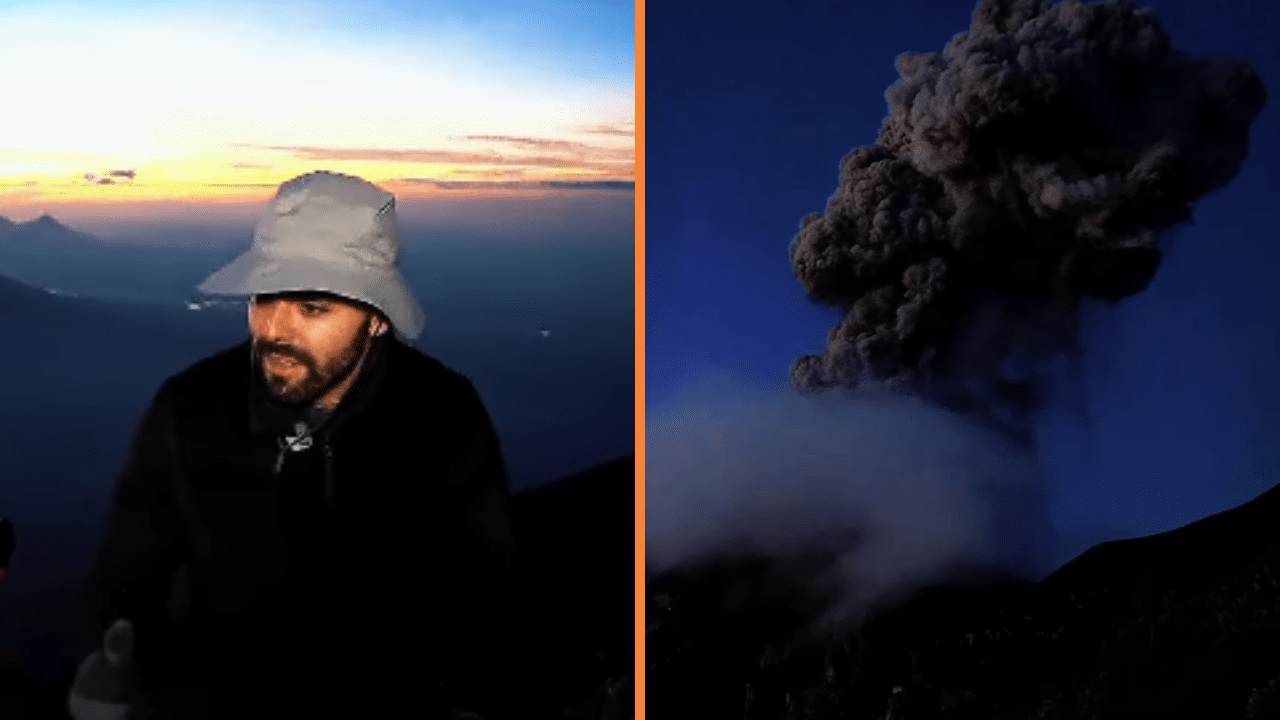 Erupción del volcán Acatenango captada en vivo por un influencer