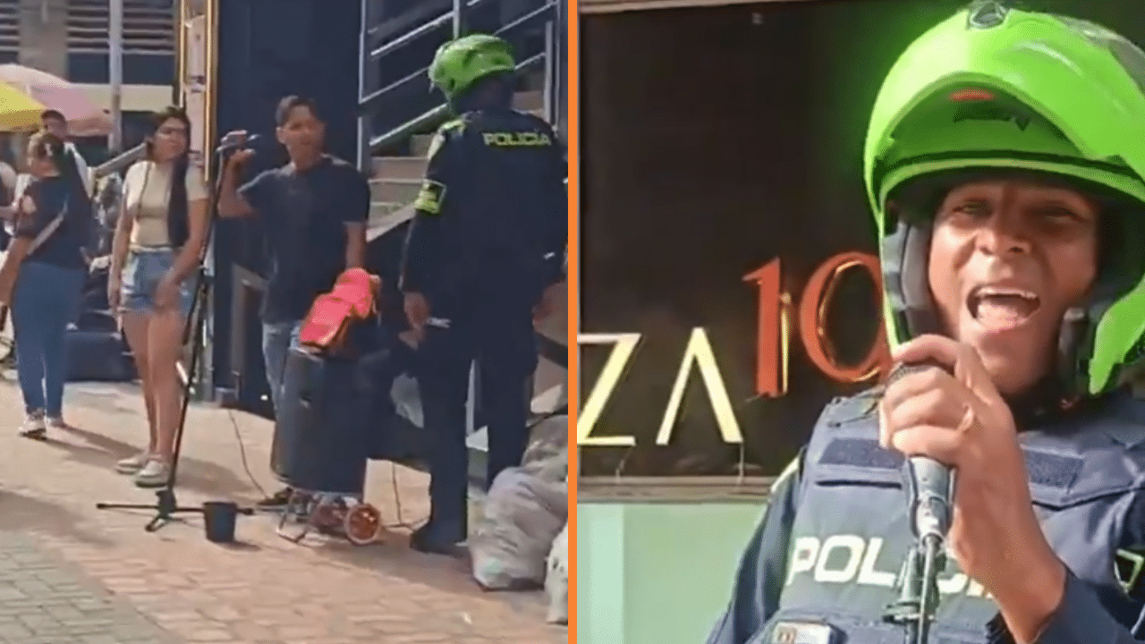 Policía se une a cantar con artista callejero en Pereira y se vuelve viral