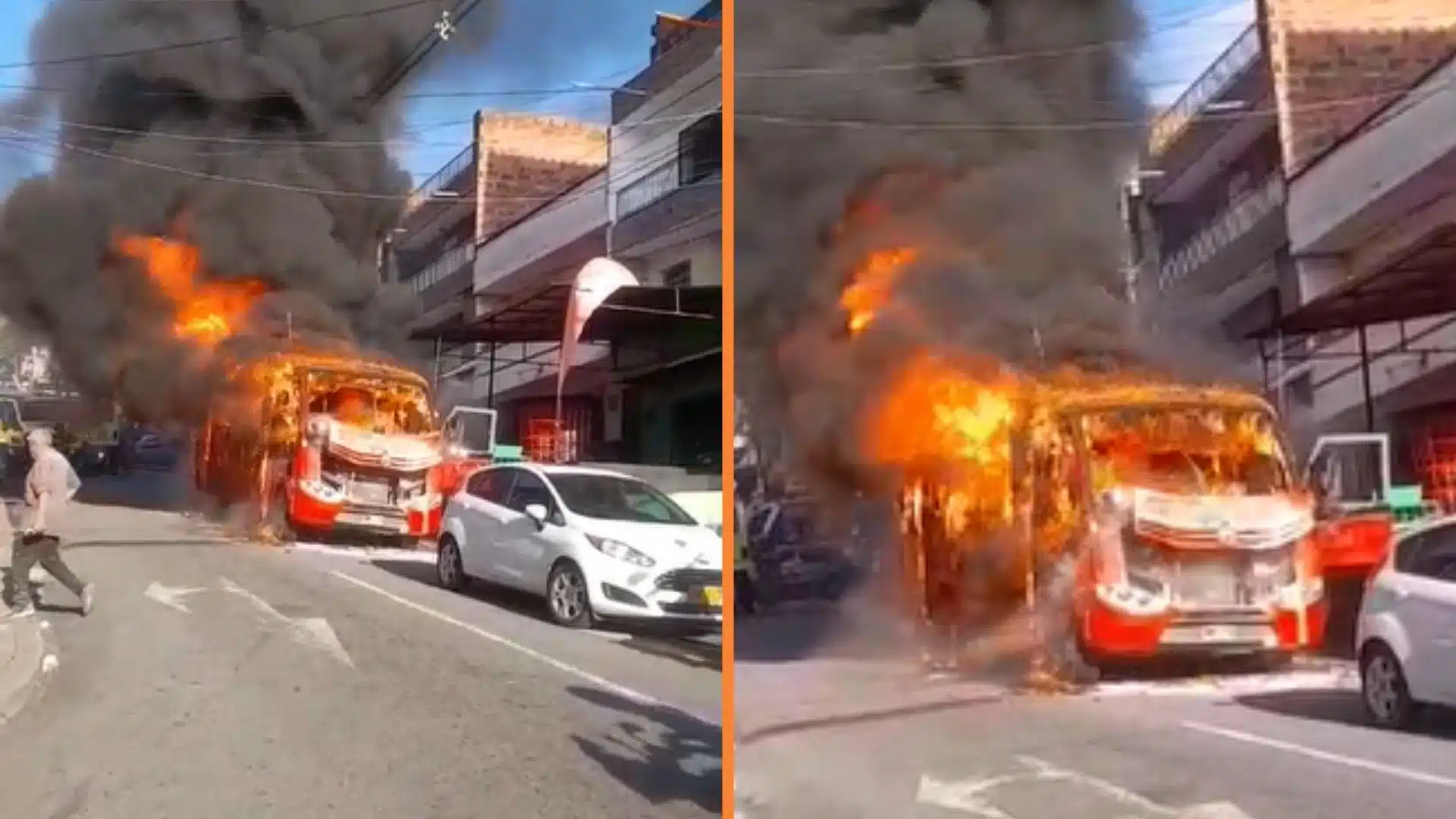 Bus de servicio público se incendió en plena vía en el Doce de Octubre