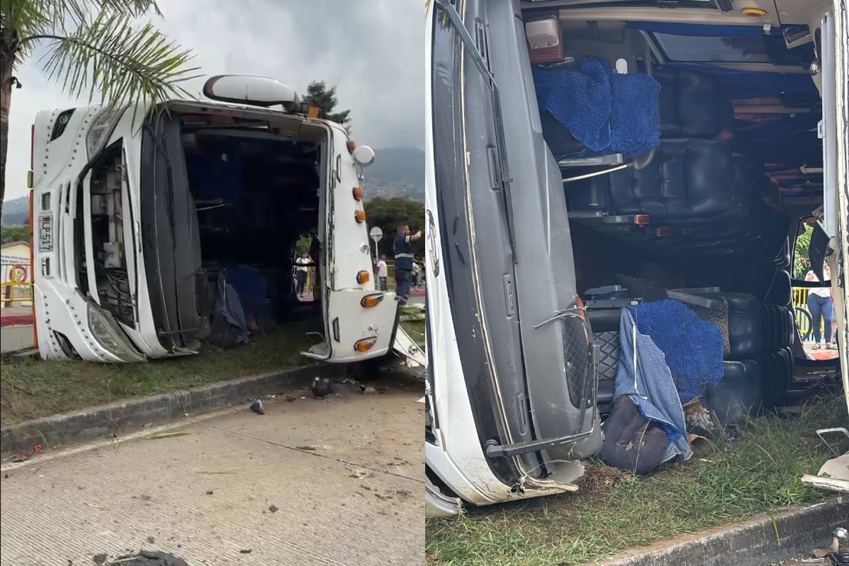 Accidente entre bus de turismo y vehículo particular deja 34 personas afectadas en Medellín