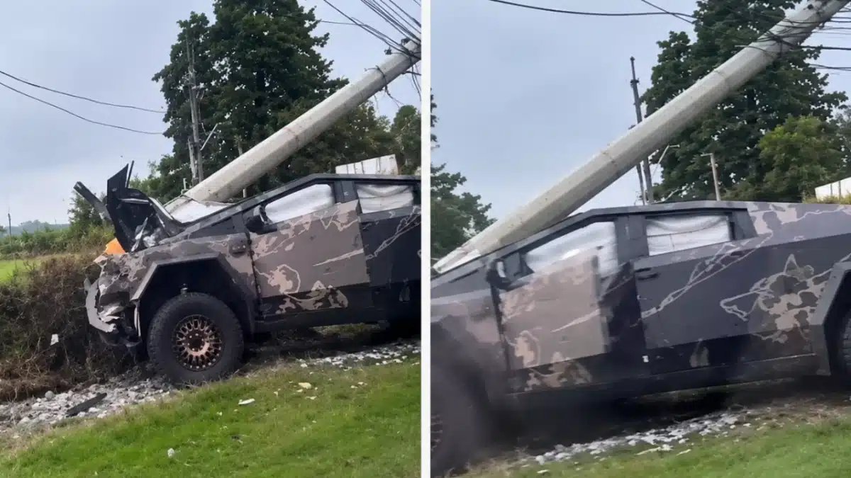¡Qué totazo! Tesla Cybertruck chocó con un poste en la vía Llanogrande