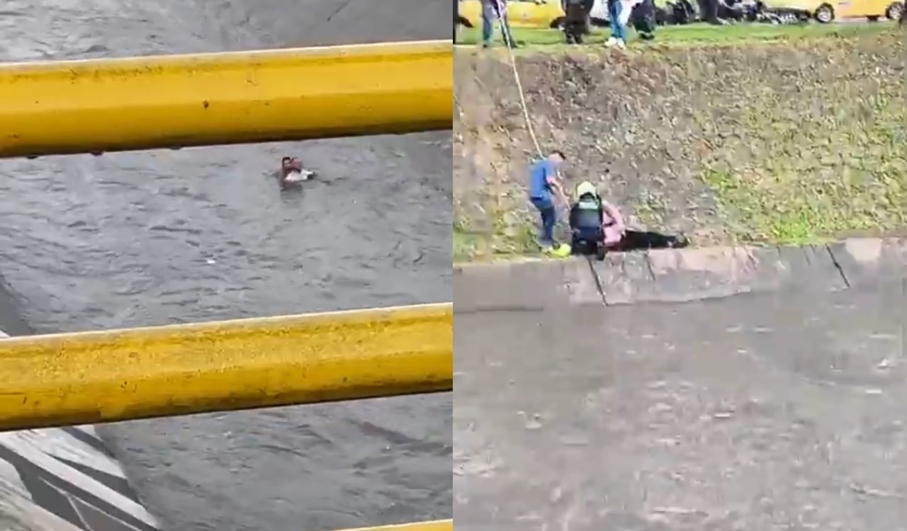 ¡Qué susto! Dos personas fueron arrastradas por la corriente en canal de agua en Bogotá