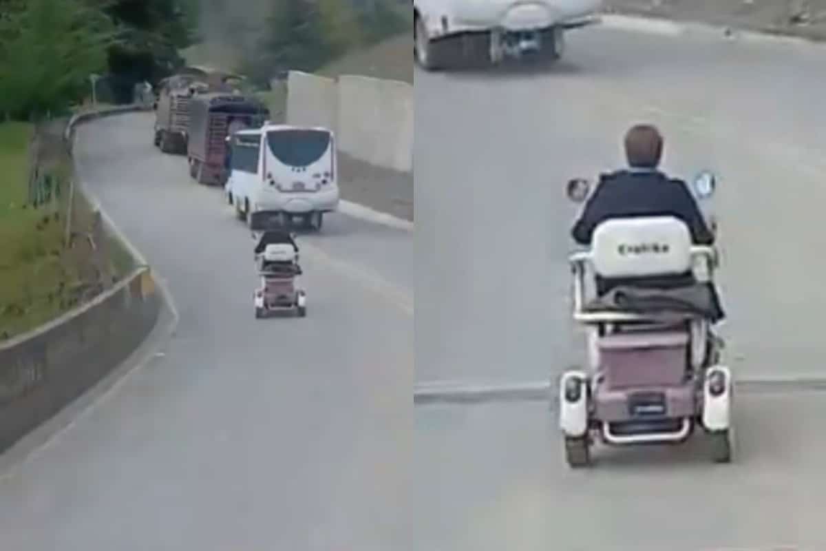 Rápida y furiosa: abuelita en silla de ruedas es captada en carretera sin importar el tráfico pesado